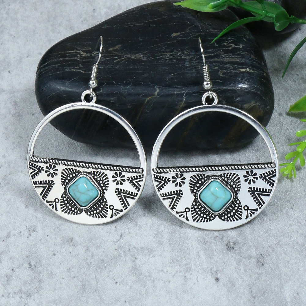 Vintage Boho Cuelga Pendientes Gota Metal Tallado Patrón 925 - Temu