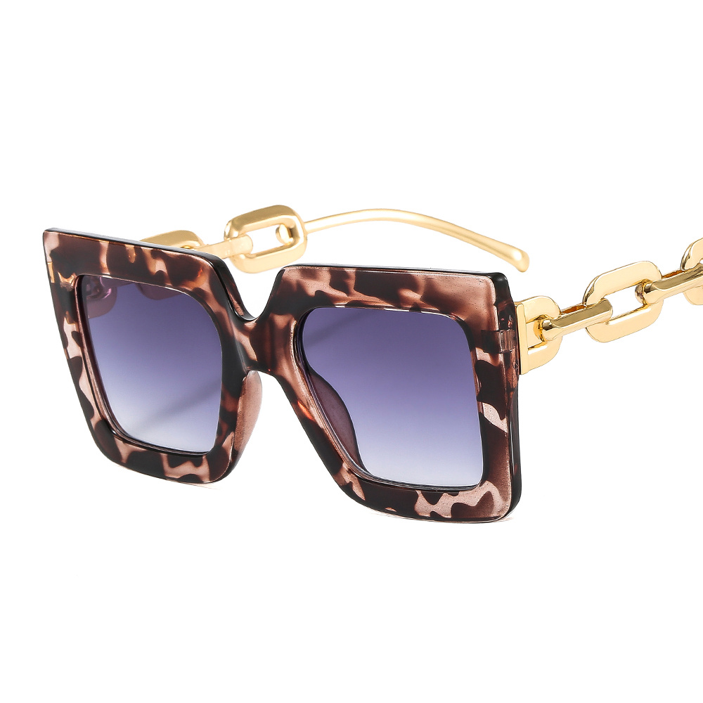 Oversized Square Sunglasses Metal Chain Temple UV Protection