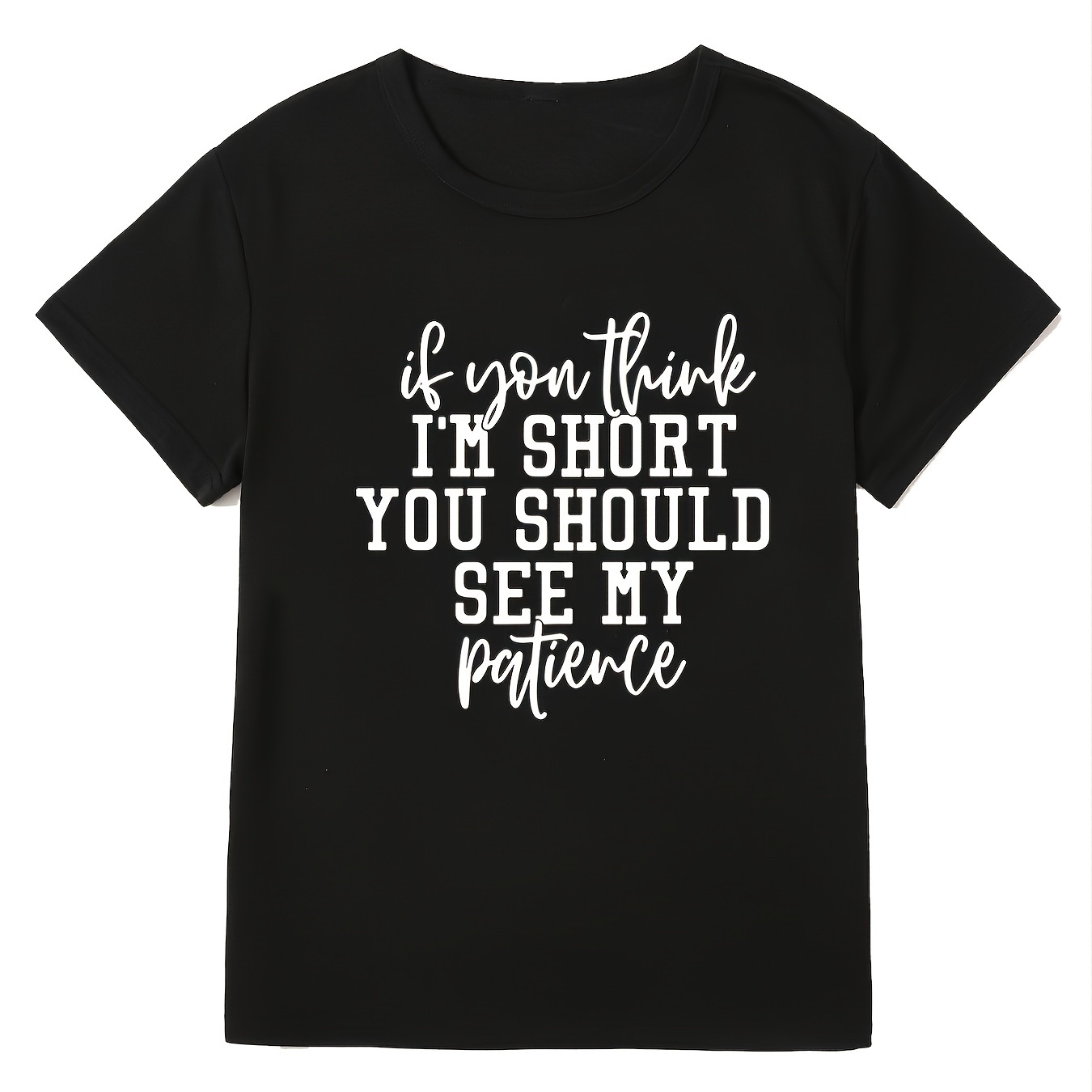 Plus Size Slogan Letter Graphic Crew Neck Cotton T Shirt Womens Short