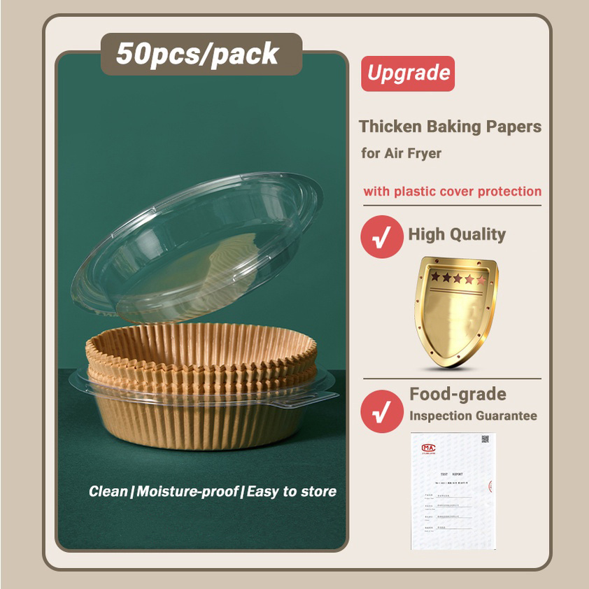 LMETJMA 50Pcs Air Fryer Disposable Paper Liner Non-Stick Air Fryer  Parchment Paper Baking Microwave Baking Paper KC0452
