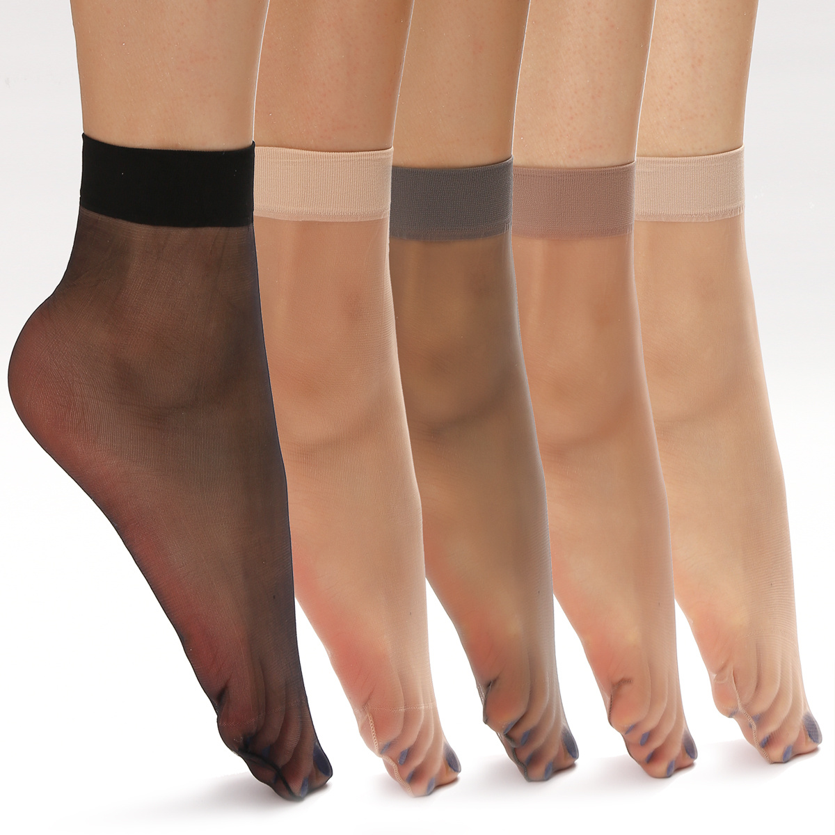 5 Pairs Lady Thin Transparent Silk Nylon Knee High Socks Girls Nylon Knee  High Socks