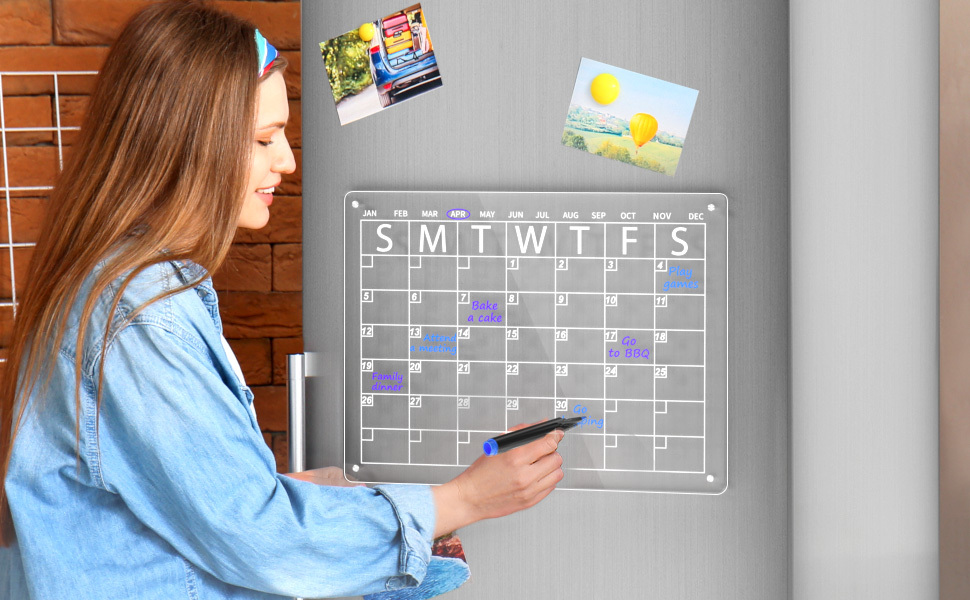 Magnetic Acrylic Calendar For Fridge - 2 Set Magnetic Fridge Calendar Dry  Erase Board Includes 12 Markers 12 Colors,16X12 Magnetic Calendar And  Blank Board