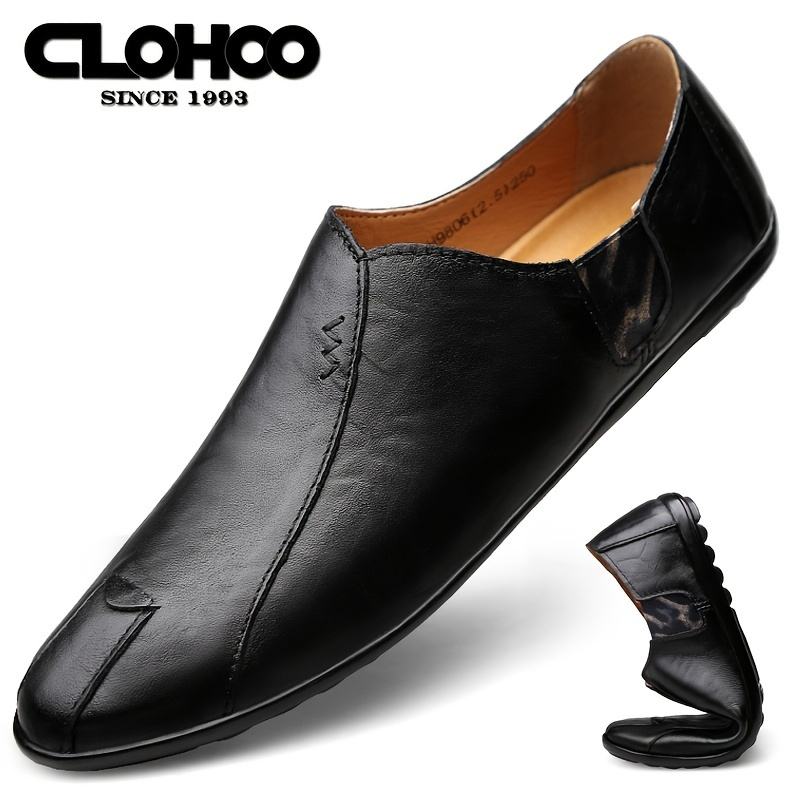 Clohoo Men's Leather Casual Pointed Toe Slip On Loafer Shoes, Black ...