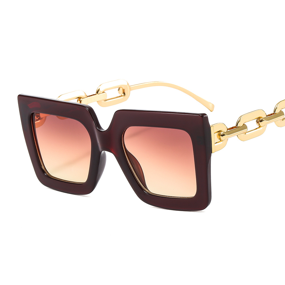 Oversized Square Sunglasses Metal Chain Temple UV Protection