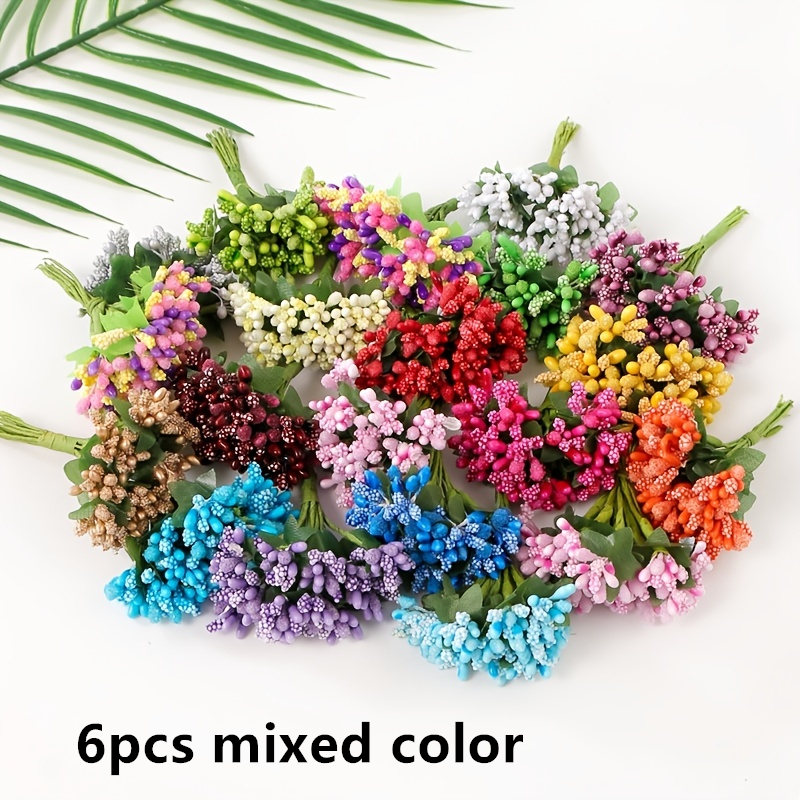 6pcs Mini Artificial Berries For Needlework Artificial Flowers Wedding Party Decoration Diy Scrapbooking Garland Craft Fake Flowers