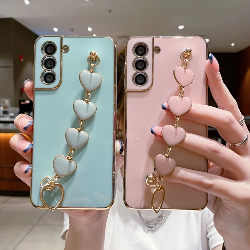 Wholesale Hot selling plating android phone case with chain for Samsung S21  ultra A02S A72 A12 phone cases for girls From m.