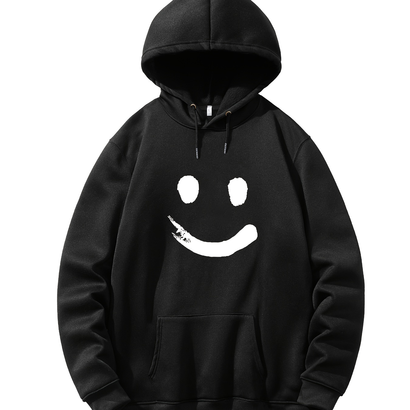 

Men's Smile Face Print Pullover Hoodie For Big And Tall Guys, Plus Size