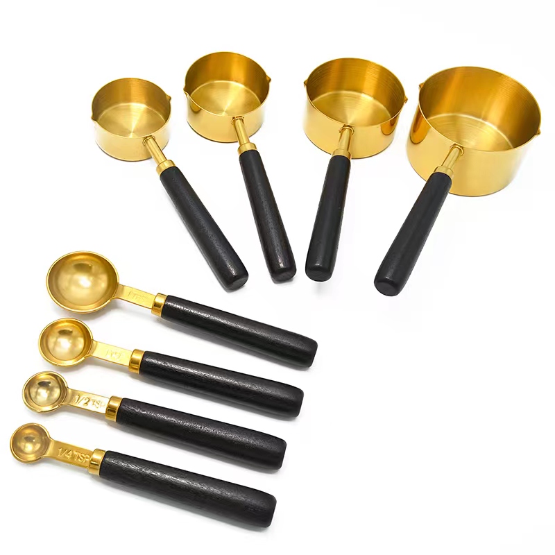 White and Gold Measuring Cups and Spoons Set - Cute Measuring  Cups - 8PC Gold Stainless Steel Measuring Cups and Gold Measuring Spoons Set  - White and Gold Kitchen Accessories: Home