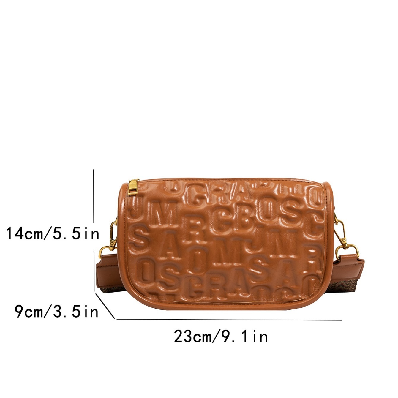 Bright Embossed Crossbody Bag Fashion Flap Shoulder Bag Zipper Bag For Work  With Wide Strap, Save More With Clearance Deals