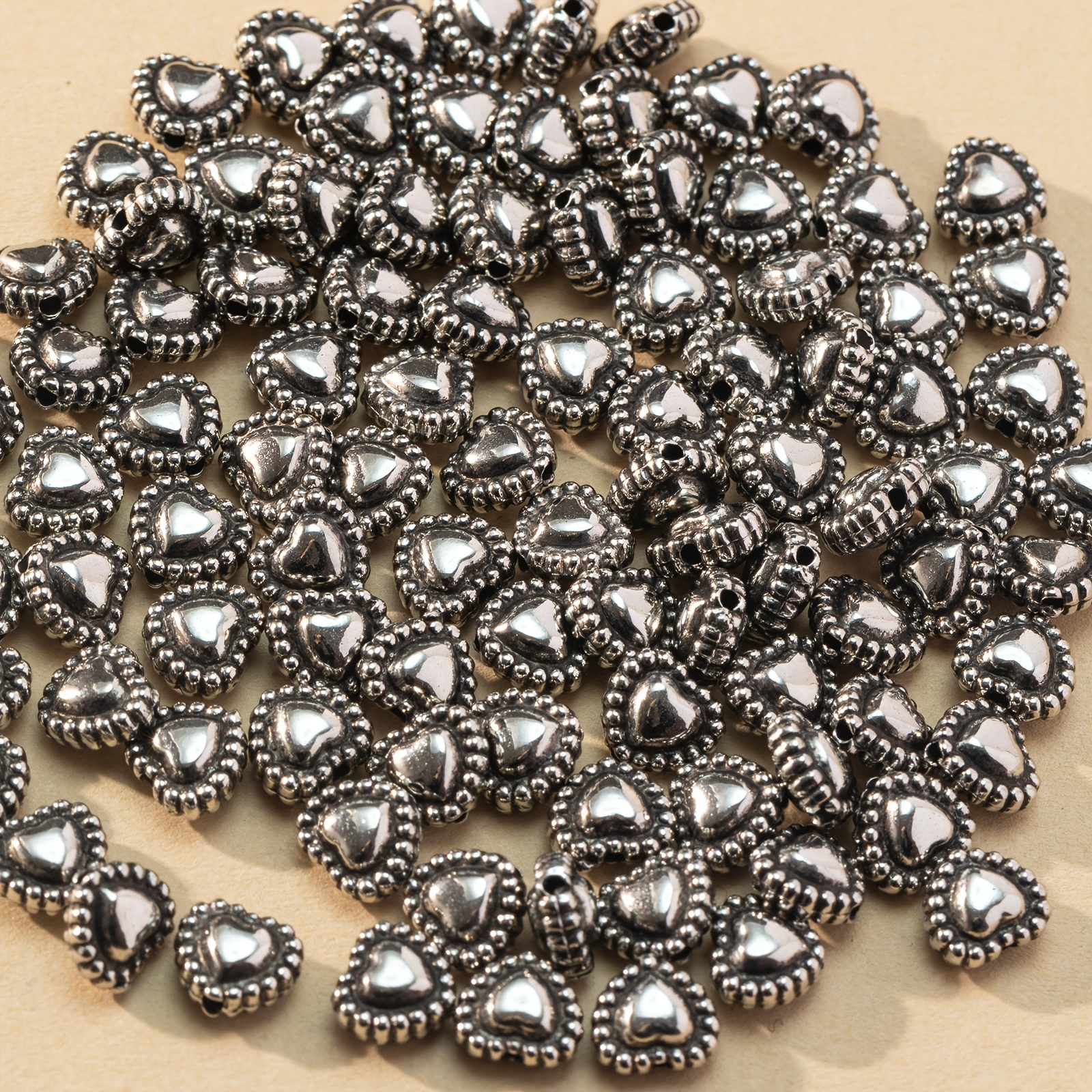 

100pcs Retro Heart-shaped Beads Diy Artificial Jewelry Accessories Loose Beads For Making Necklace Bracelet