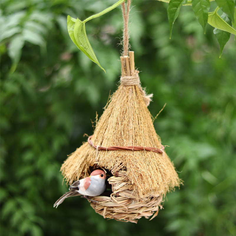 Birds Cages Nest Roosting Grass Bird Hut Hanging Bird House Temu