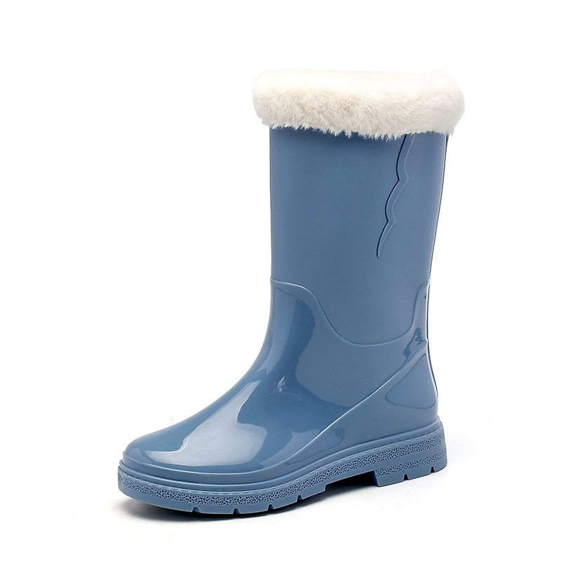 Women's Fleece Lined Rain Boots Waterproof Mid Calf Rubber Shoes