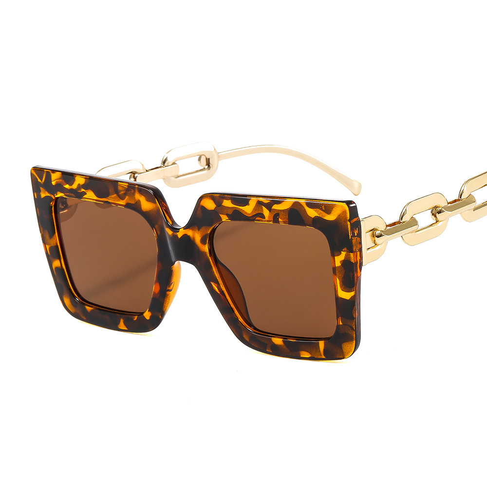 Oversized Square Sunglasses Metal Chain Temple UV Protection