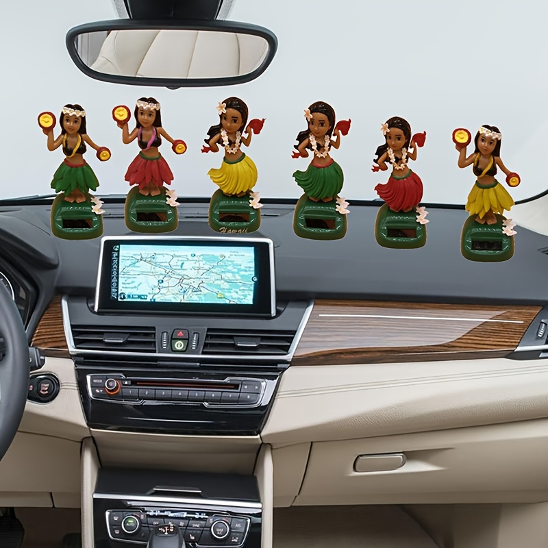  LIUYUNQ Adornos de coche para salpicadero, diseño de hula con  cabeza de bobble alimentada por energía solar, cabeza hawaiana de hula,  juguete para bailar, muñeco para decoración de interior de coche