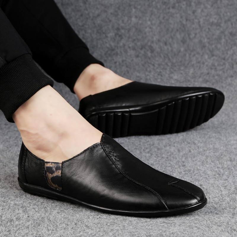 Clohoo Men's Leather Casual Pointed Toe Slip On Loafer Shoes, Black ...