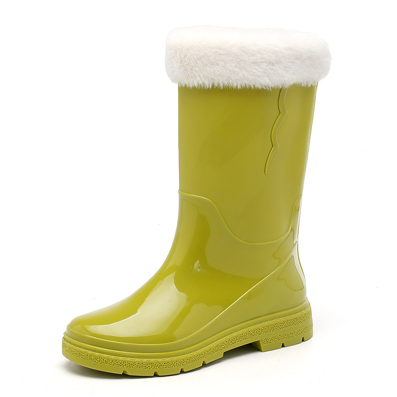 Women's Fleece Lined Rain Boots Waterproof Mid Calf Rubber Shoes
