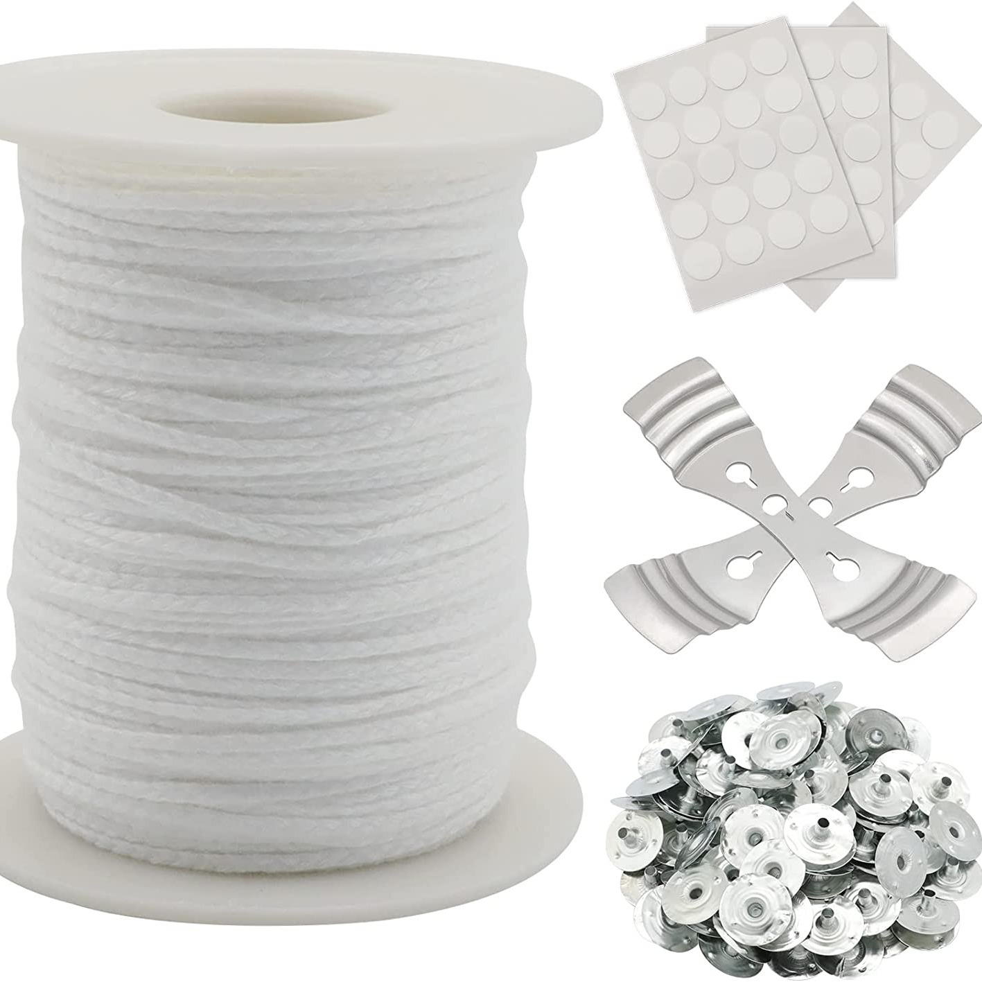 Candle Wick Roll Kit, 200ft Braided Wick Spool, 2 Candle Wick Centering  Stands, 100 Base Metal Support Sheets, 3 Candle Wire Stickers, DIY Candle  Maki