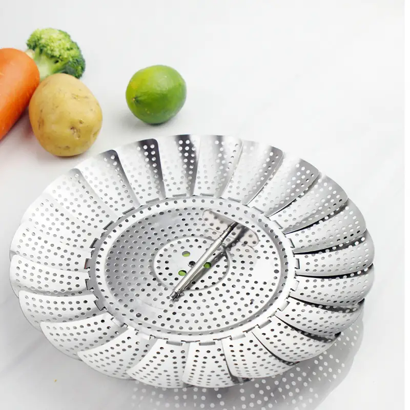 1pc stainless steel vegetable basket folding steamer insert for veggies fish seafood cooking kitchen gadgets details 3