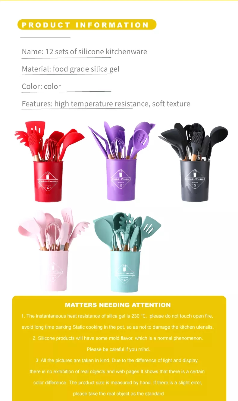 Silicone Cooking Tools Include Storage Container, Kitchenware