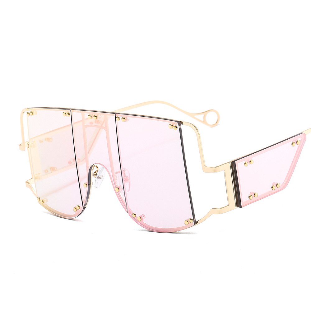 Fashion Luxury Brand Oversized Square Sunglasses Men Women Vintage Metal Big  Frame Semi-rimless One Lens Sun Glasses Uv400
