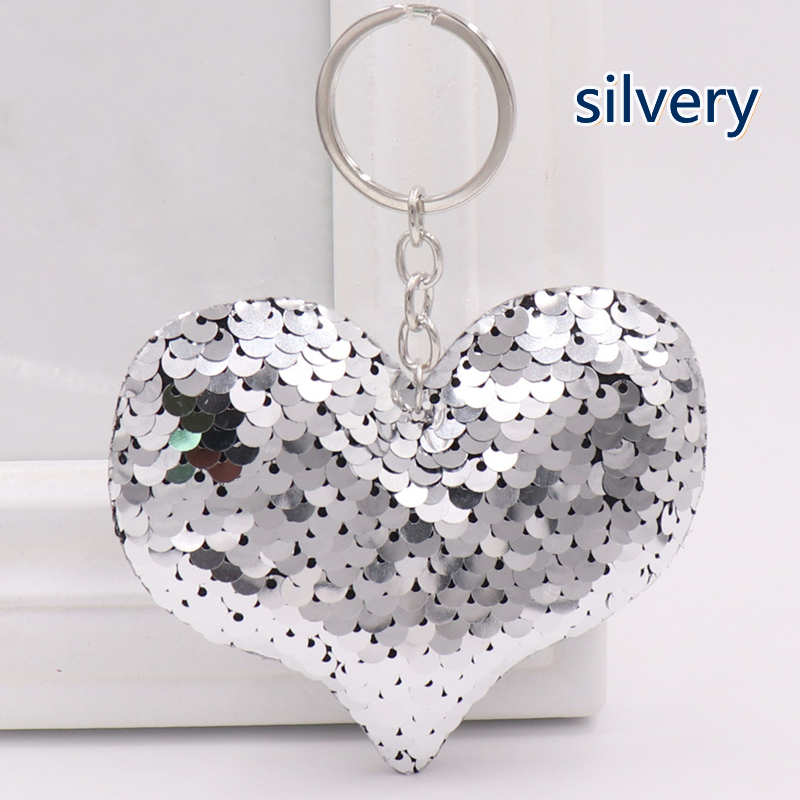 Cute Golden Sequin Heart Keychain Sparkling Love Keyring Women