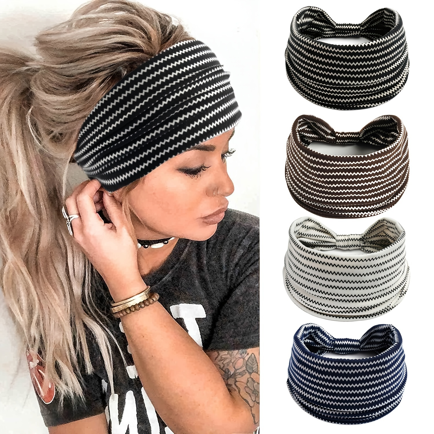 6PCS Sports Headbands Elastic Breathable Athletic Hair Bands Twisted Hair  Wraps 