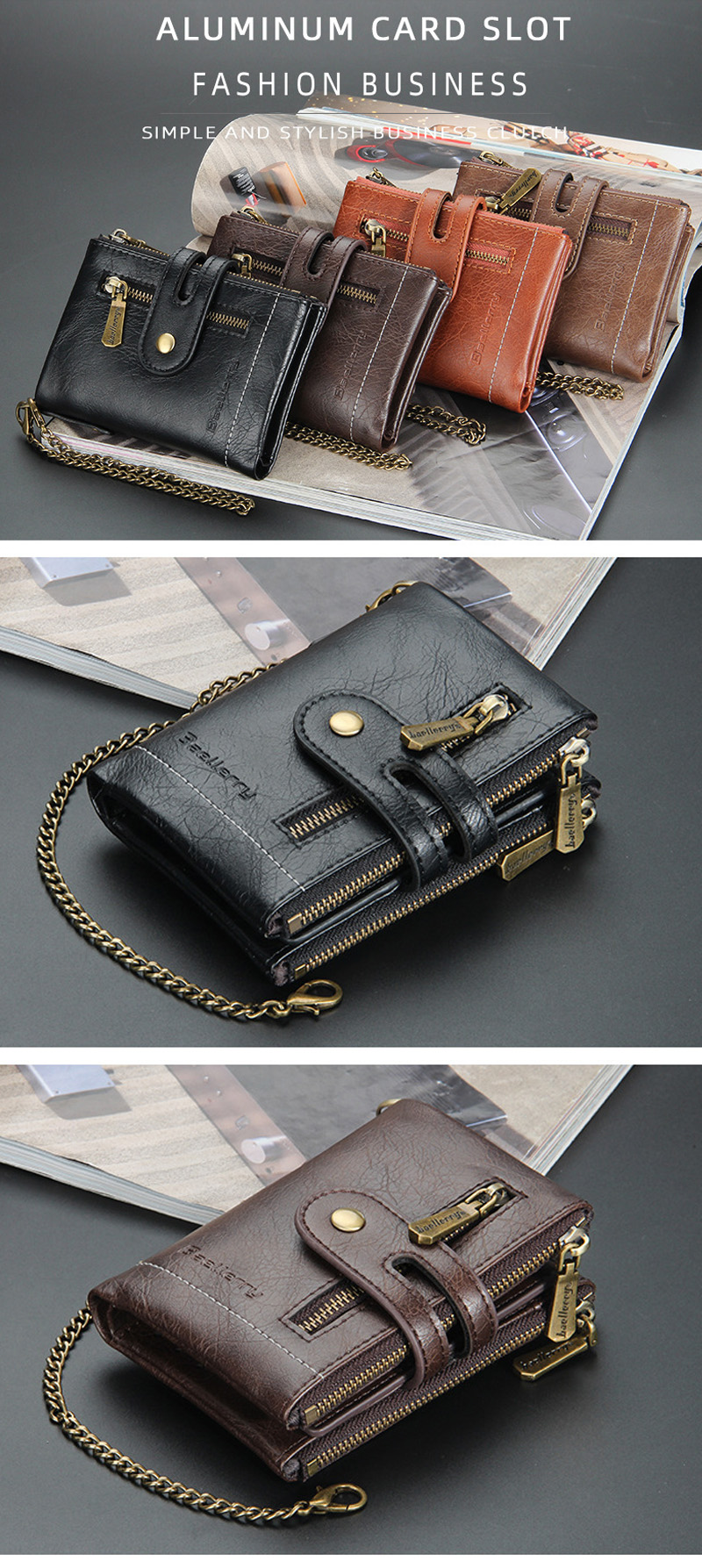 Men's Bifold Simple Wallet With Anti leech Chain Pu Leather - Temu