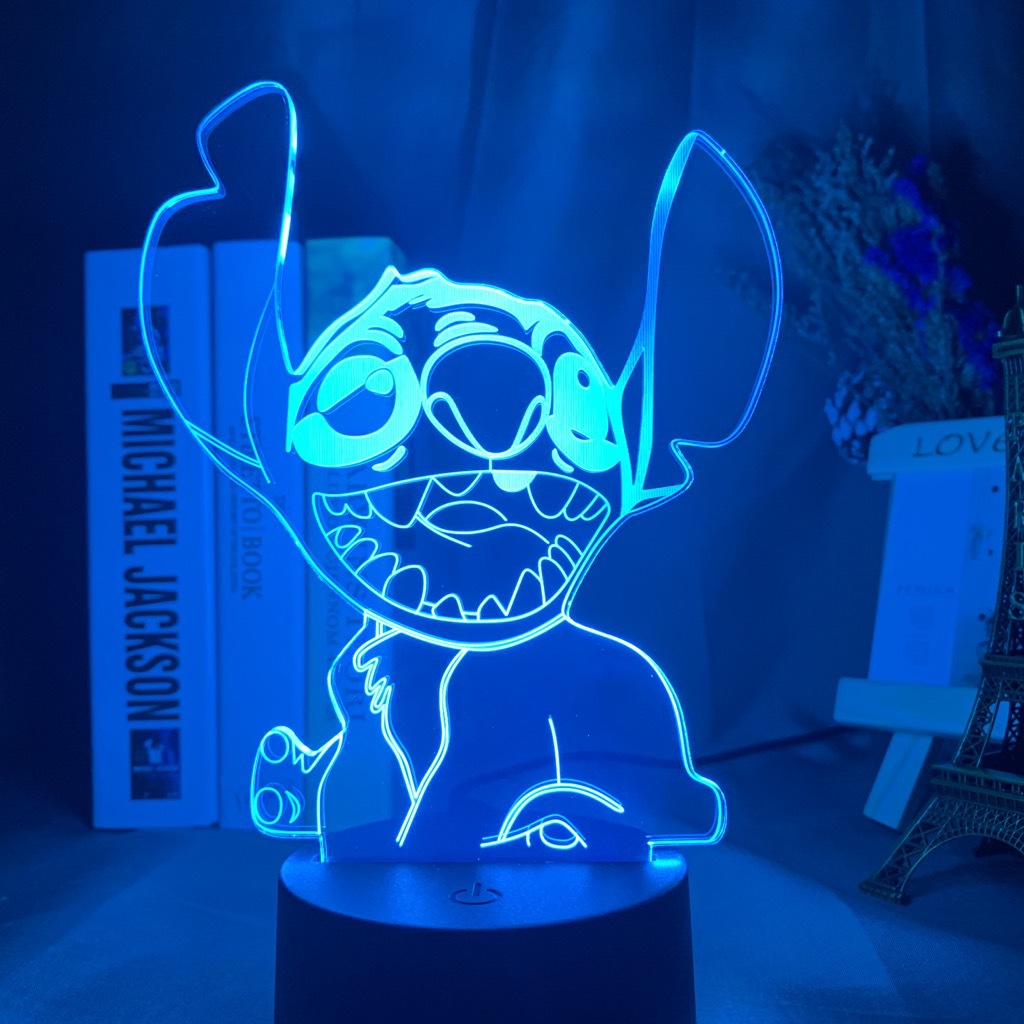 Lilo Stitch Lámpara Dibujos Animados Lindo Stitch Figura Amigos 3D LED  brillar Electrónica