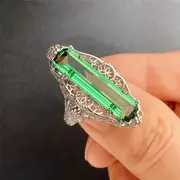 vintage hollow pattern green zircon womens cocktail ring temperament womens hand jewelry party decoration details 0