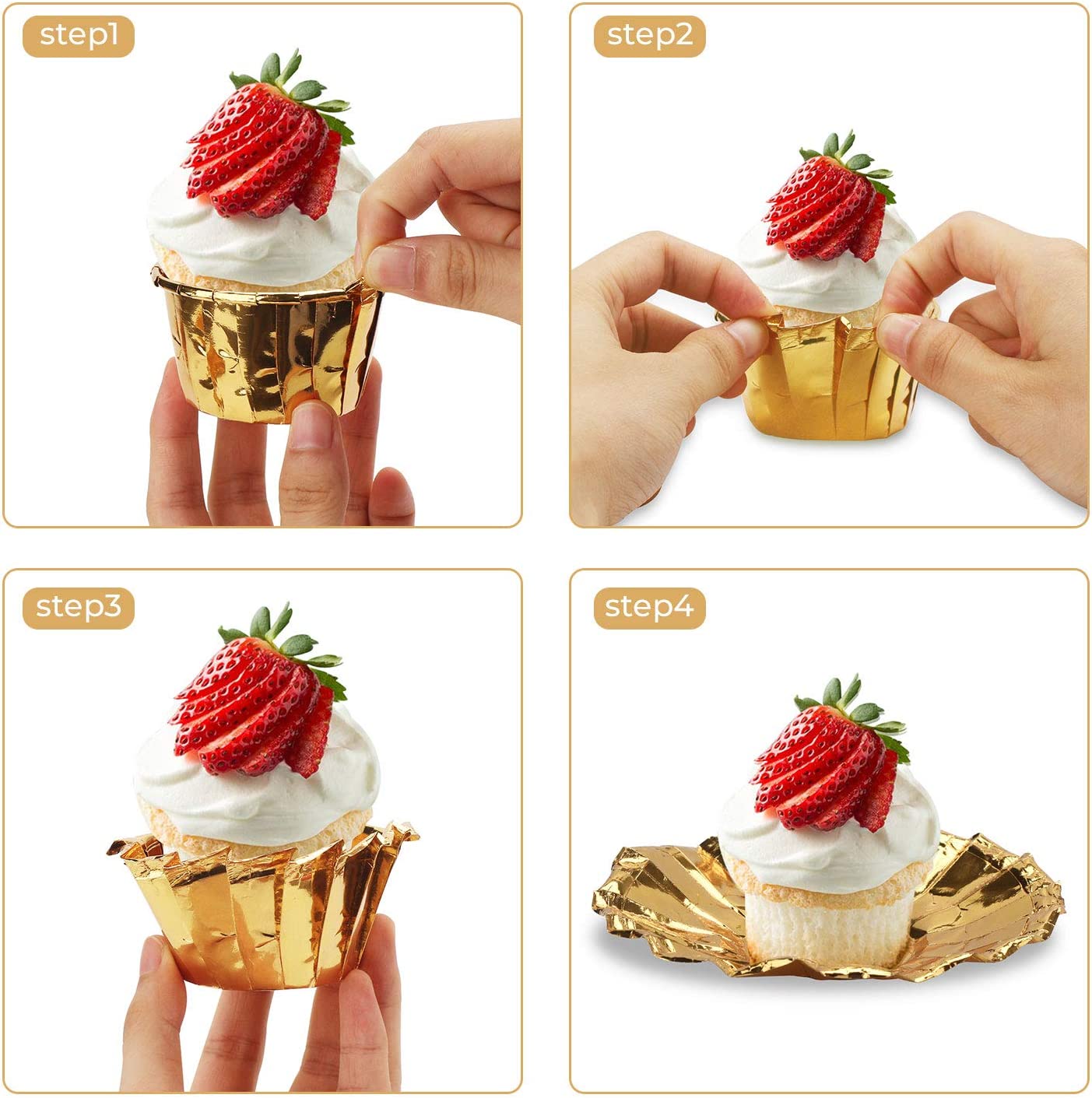 50pcs golden baking cups disposable ramekin muffin cups for   and serving aluminum cupcake cups with tip pan holders   little foil cups details 5