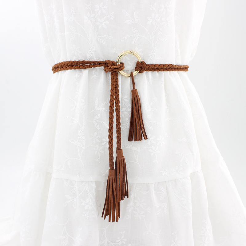 Image of Korean-style Waist Cord Women's Dress Decorative Thin Belt, Versatile Ethnic Style Tassel Knot Belt, Trendy