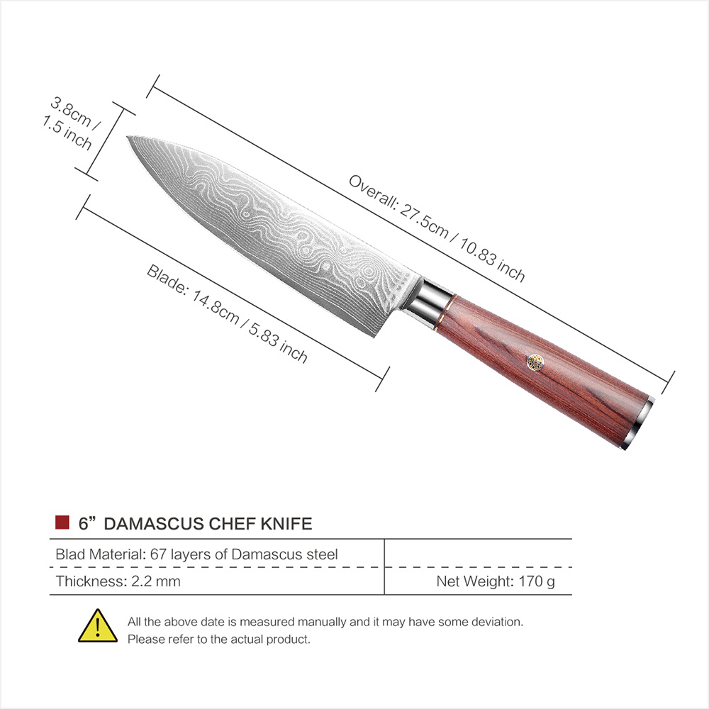 1pc 6 Inches Damascus Chef Knife, VG10 Stainless Steel, Razor Sharp, Stain  Resistance And Durable, Perfect For All-round Food Preparation