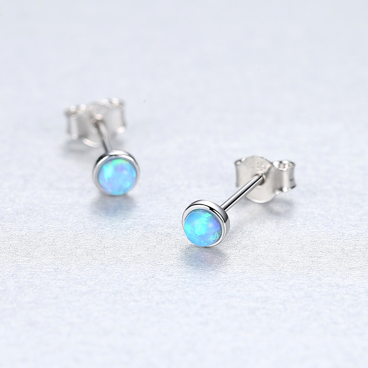 Image of Minimalist 925 Sterling Silver Round Synthetic Opal Stud Earrings, Dainty White Synthetic Opal Earrings For Women, Tiny Daily Wear Jewelry, Ideal Gift For Her
