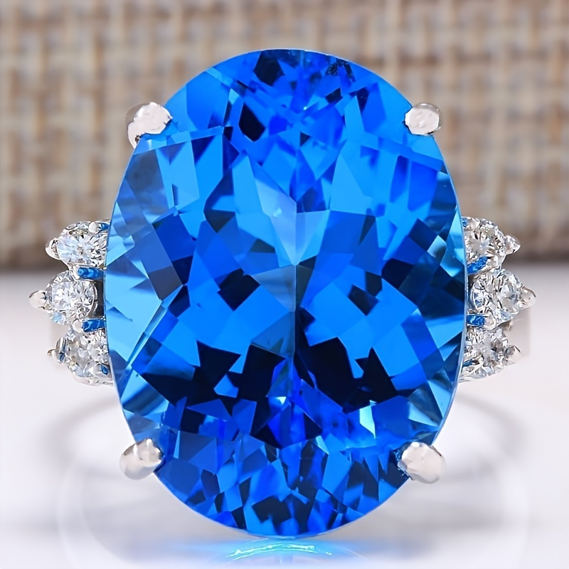 

1pc Men's Fashion Blue Zircon Ring Engagement Ring Wedding Artificial Jewelry