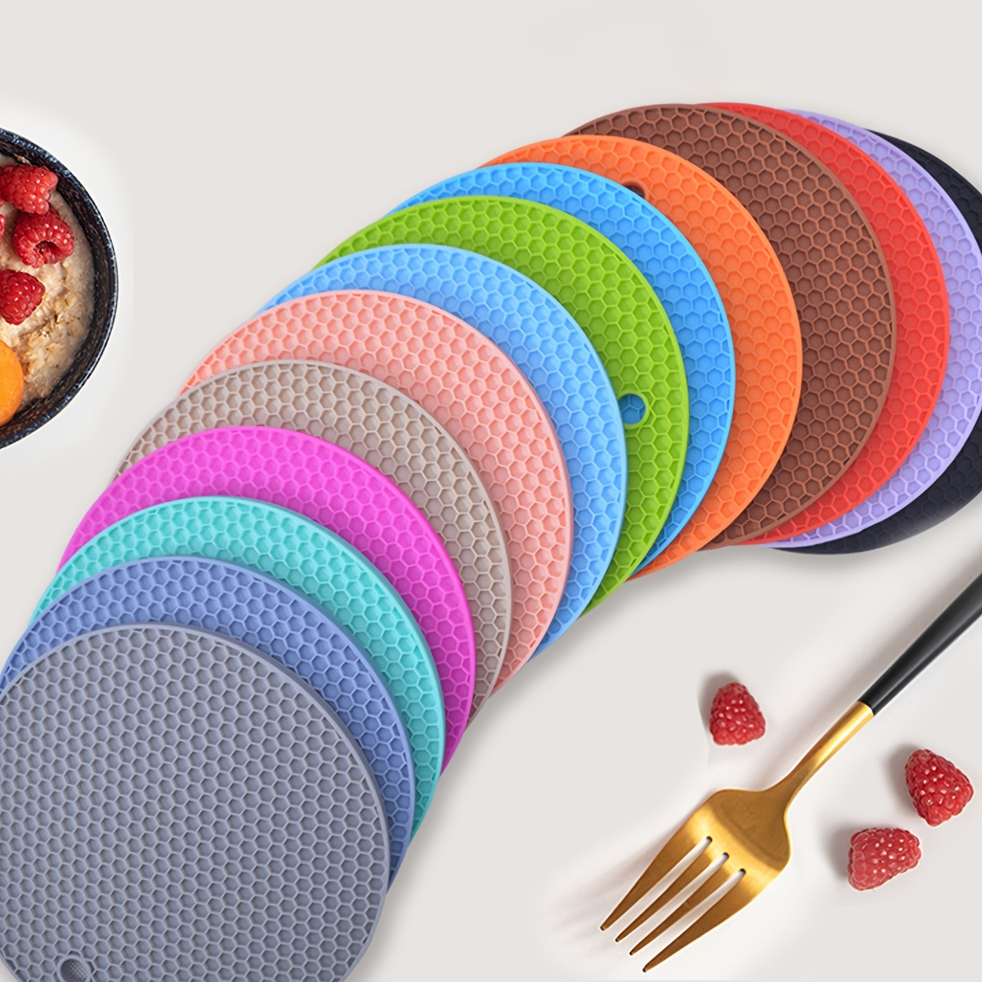1pc Round Silicone Insulation Mat, Heat Resistant Anti-scald Anti-slip  Table Mat, Pot Bowl Cup Mat 7in