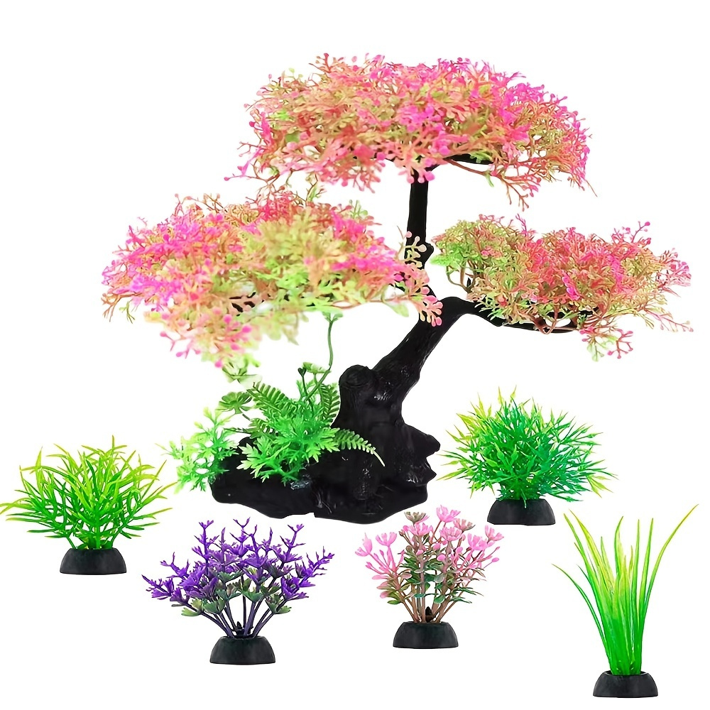 Add a Touch of Nature to Your Aquarium with This Pink sakura Tree & Grass Decor Set! .