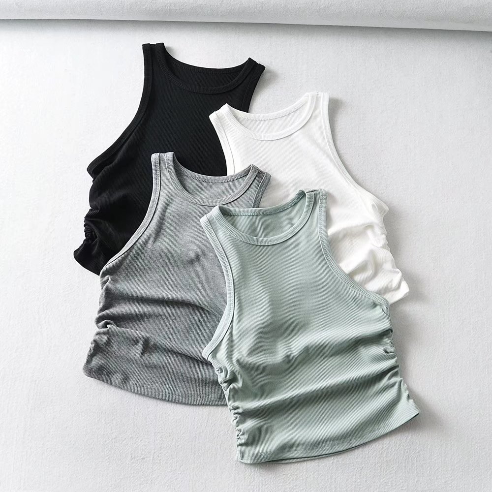 fvwitlyh Grey White Tank Top Women Summer Sleeveless Shirt Ribbed  Drawstring Side Ruched Plus Size Low Cut Tank Top Y2K Scoop Neck Crop Tops  Medium 
