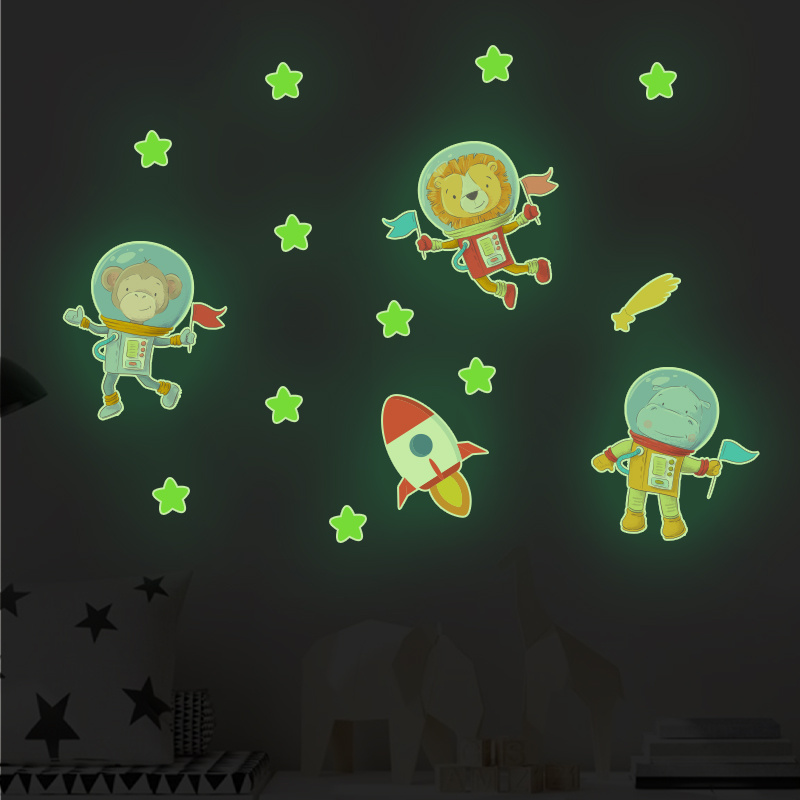 Luminous Stickers Moon Astronaut Cartoon Glow In Temu 