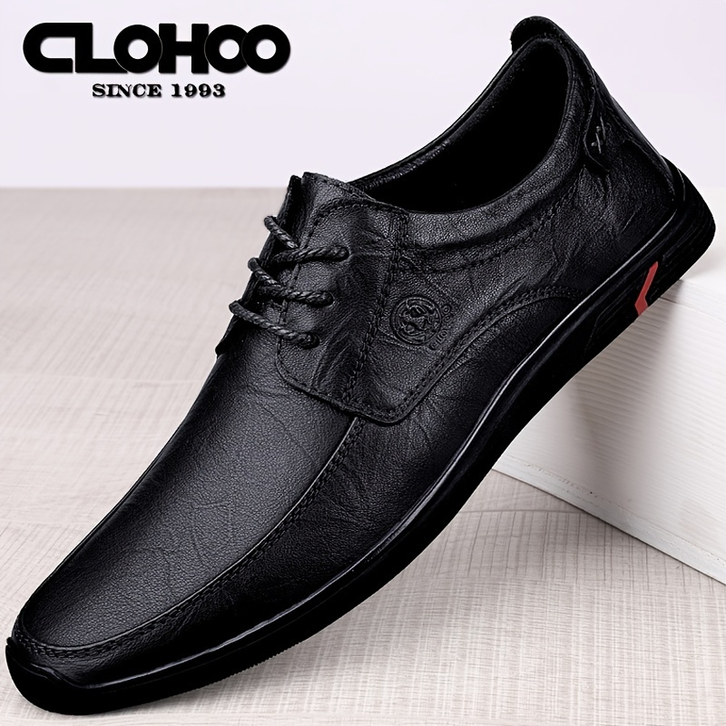 Clohoo Men S Leather Embossed Casual Dress Shoes Black Clothing