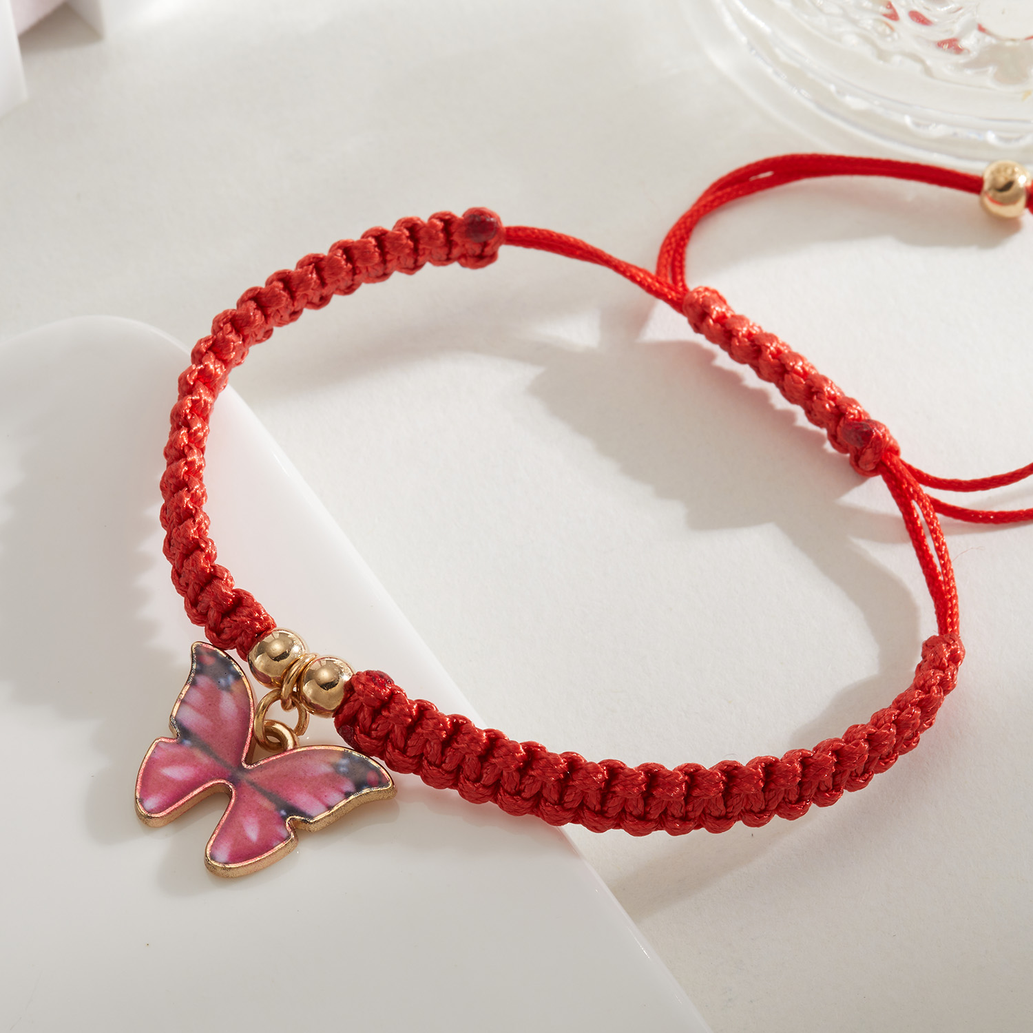 Hand Woven Butterfly Pendant Bracelet Adjustable New Year Red Rope