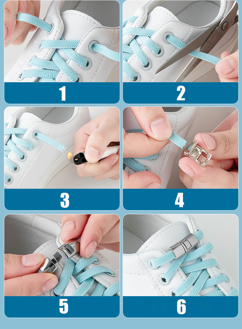 No-Tool Adjustable Shoe Lace Ties - Easy Installation, No Screws Needed, Lightweight & Breathable for Adults Sneakers, White & Light Blue Design, Secure Fit Footwear, Sleek Shoe Design, Durable Shoe Laces