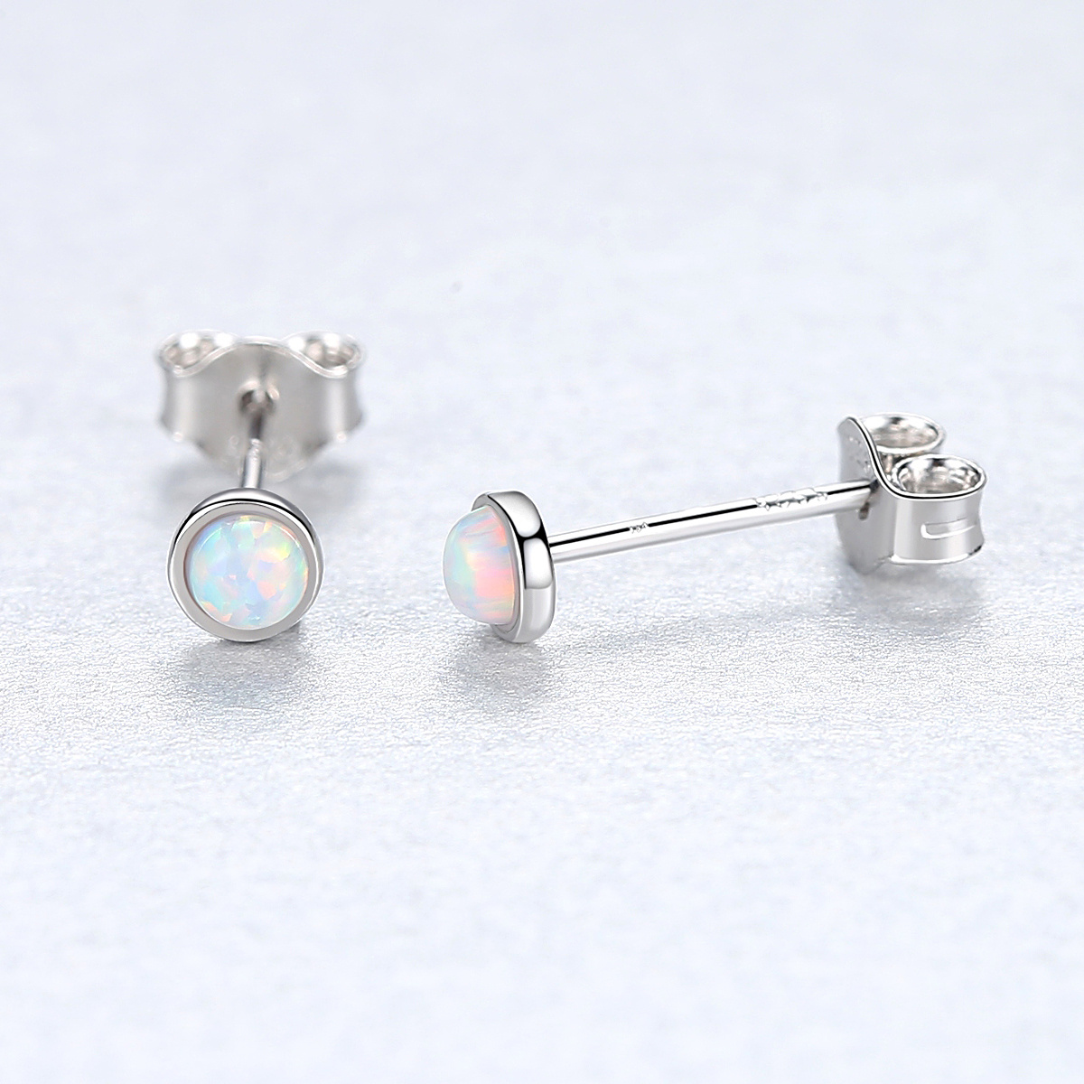 Classic Round Opal Stud Earrings 925 Sterling Silver - Temu Canada