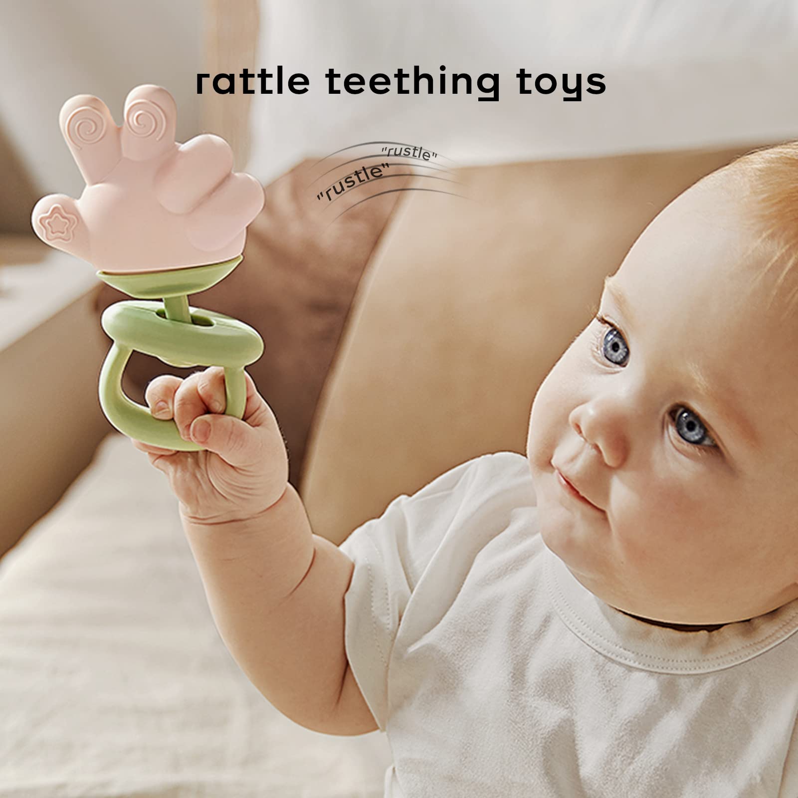 Paquete de 3: juguetes de dentición para bebés de 0 a 6 meses, mordedor de  silicona que nunca se cae, chupete de mano para succionar bebés, alivio del