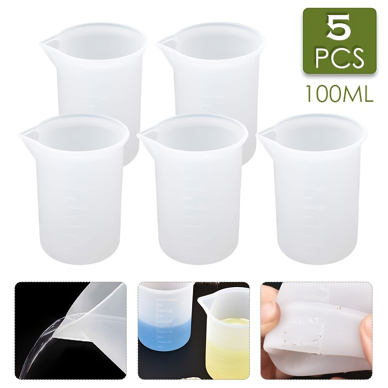 

5pcs/set Silicone Measuring Cup Tools 100ml Round Silicone Cup Clear Graduated Epoxy Split Cup Diy For Casting Resin Mold Art Kitchen Lab