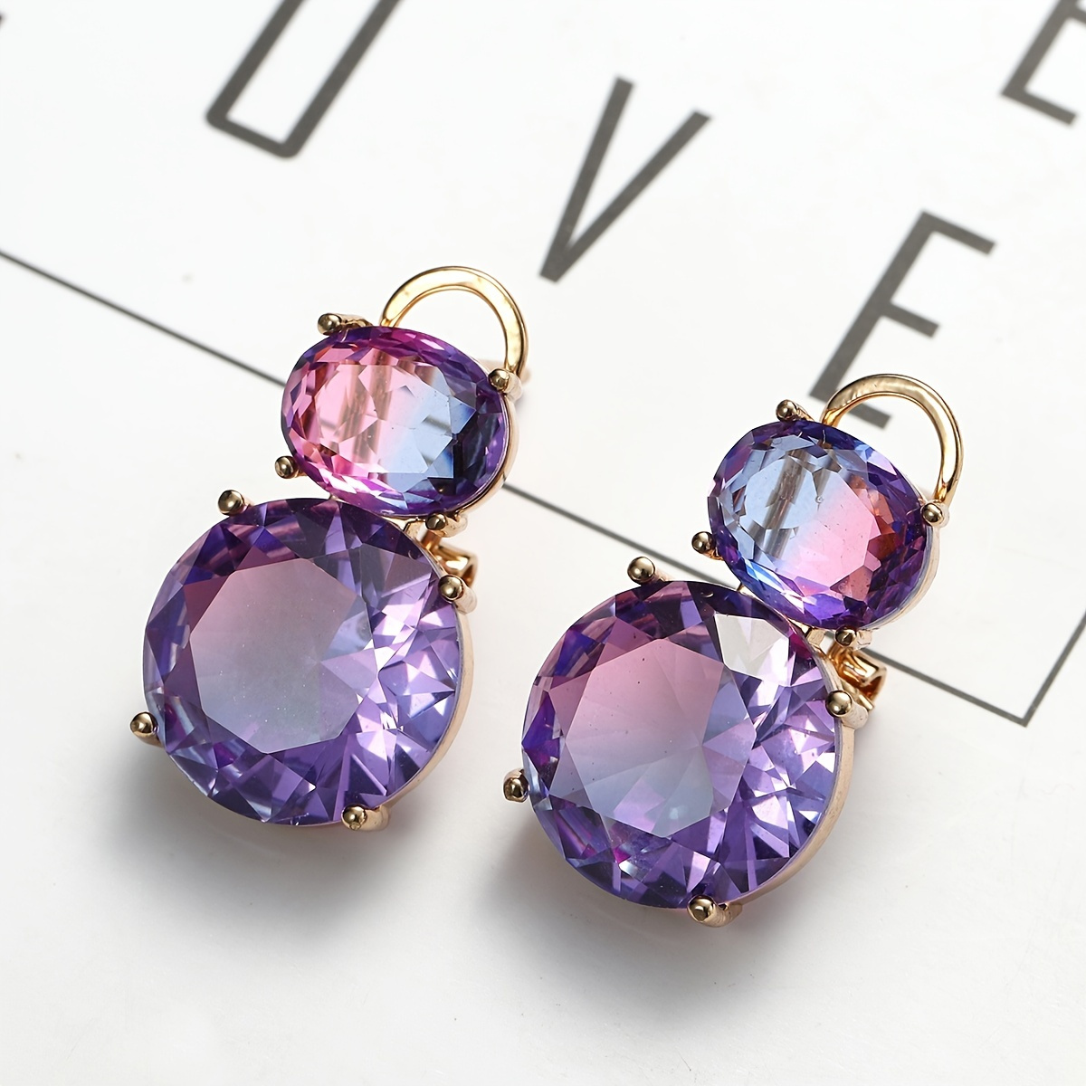 

Large Purple Oval Cut Gemstone Earrings For Women Luxury Jewelry