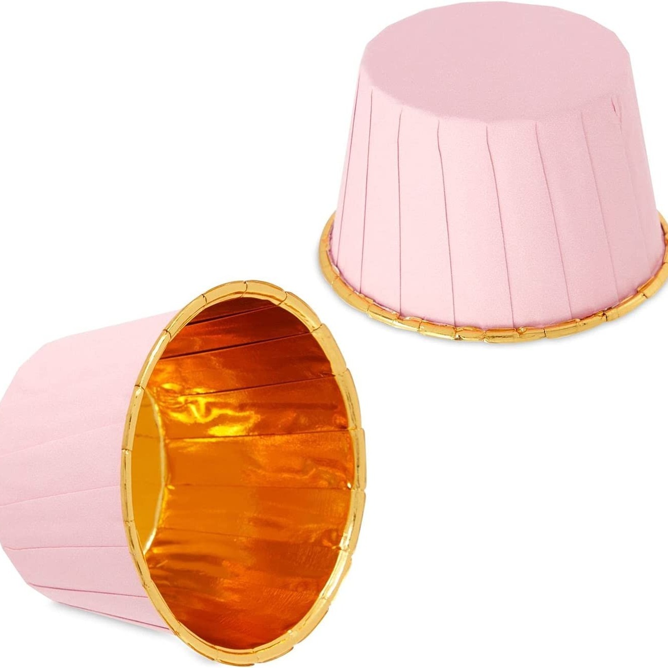 Pink and Gold Foil Cupcake Liners, Muffin Cups for Baking (2.75x1