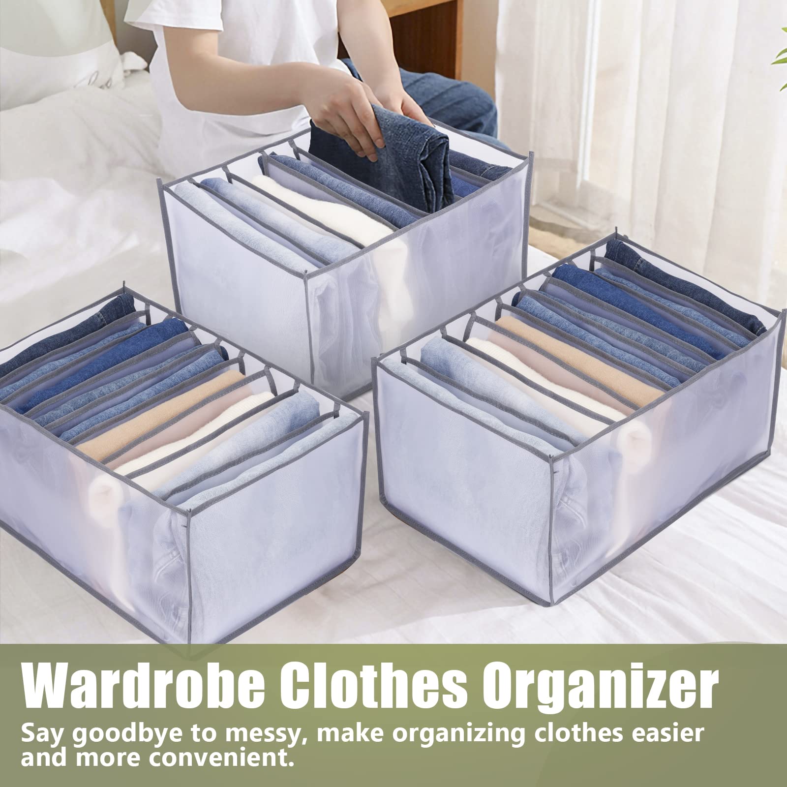 Visland Wardrobe Clothes Organizer for Jeans Clothing Storage Organizer  Washable Closet Drawer Organizer for Folded Clothes, Thin Coats, Jeans