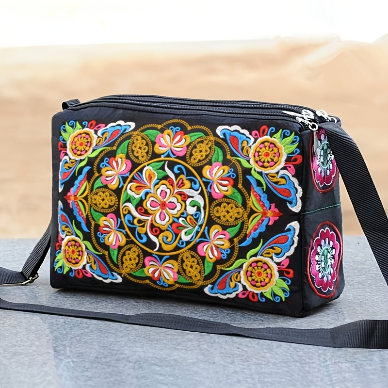 Embroidered Crossbody Bag, Women's Canvas Shoulder Bag, Stylish Travel ...