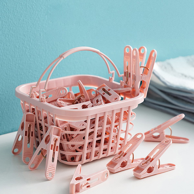 30pcs plastic clothes pins clothes drying clips windproof clothes clips small clothes pegs with basket details 0