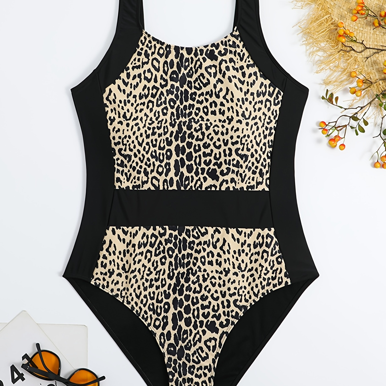 Plus Size Leopard Print High Leg Cut One Piece Swimsuit Women's Plus